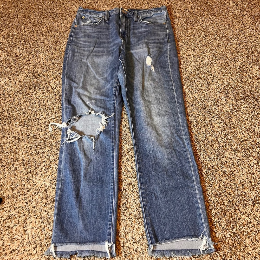 Madewell The High Rise Slim Boyjean Distressed Ripped Jeans Womens Size 27 Denim